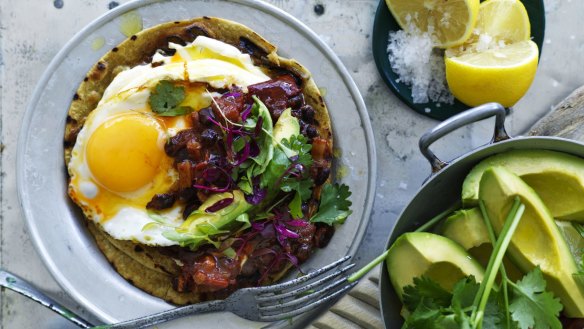 Protein rich: Chilli-fried black beans with an egg (