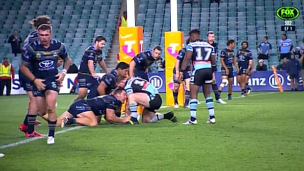 Paul Gallen's no-penalty after losing the ball.