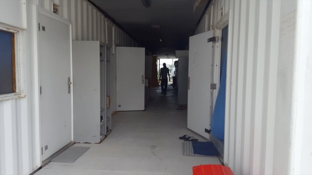 Shipping containers used as accommodation on Manus Island.