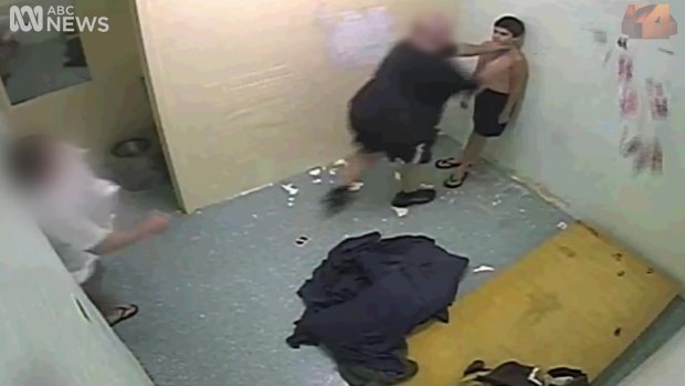 A young boy being assaulted by prison officers at the Don Dale Youth Detention Centre near Darwin.
