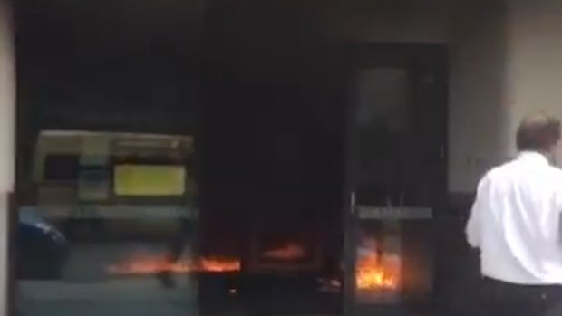 Fire inside the Springvale Commonwealth Bank.