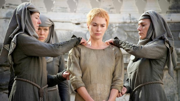 Lena Headey as Cersei, being readied for her final humiliation before the baying crowds of King's Landing.