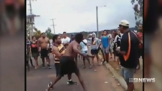 Chris Sandow trades blows with another man in Cherbourg.