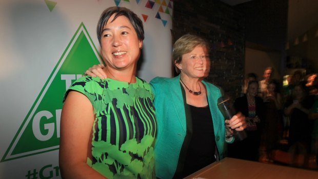 Impact: Greens candidate for Newtown Jenny Leong is congratulated by Federal Greens leader, Senator Christine Milne on election night.