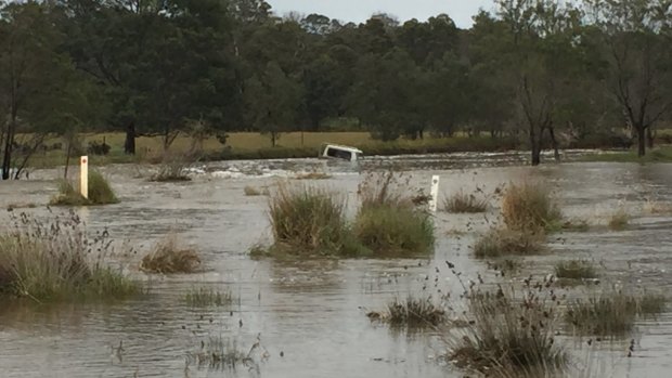 The farmer's submerged ute in Wallacedale.