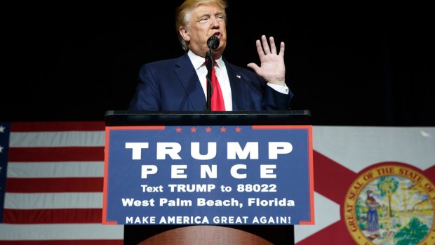 Republican presidential candidate Donald Trump speaks during a campaign rally at the South Florida Fairgrounds and Convention Centre.