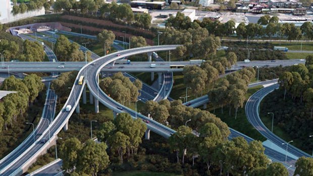 The St Peters Interchange that will make up part of Westconnex, shown here in an artist's impression. 