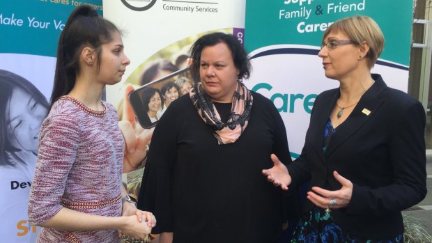 Eighteen-year-old carer Chantelle Pellegrini, Carers ACT chief executive Lisa Kelly and Community Services Minister Rachel Stephen-Smith talk about a new panel which will be convened to nut out a new carers strategy.