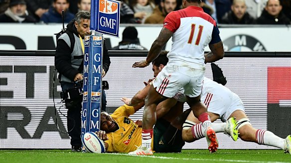 Incredible: Tevita Kuridrani scores with a brilliant piece of athleticism.