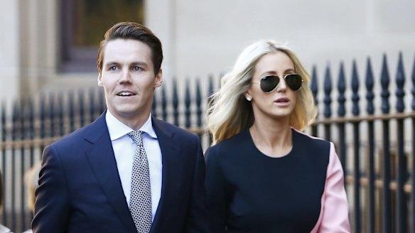 Oliver Curtis and his wife Roxy Jacenko arriving at his trial in the Supreme Court in Sydney.