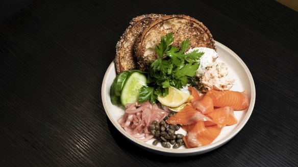 Bagel and smoked trout served at Pina pop-up.