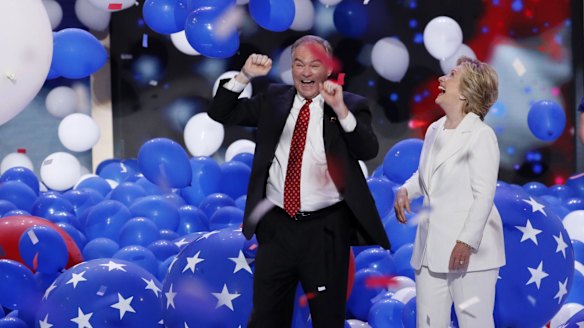 Hillary Clinton, seen here with running mate Tim Kaine after she accepted the nomination, knows she must reach out to blue-collar voters.