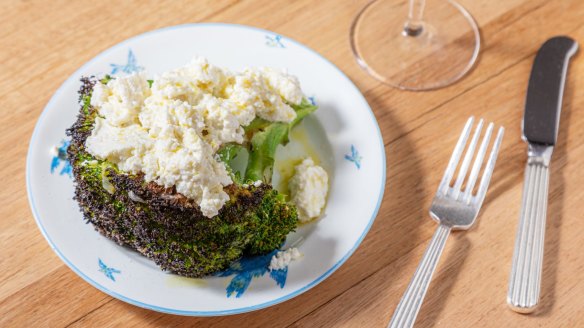 Roast broccoli with lemon dressing and ricotta.