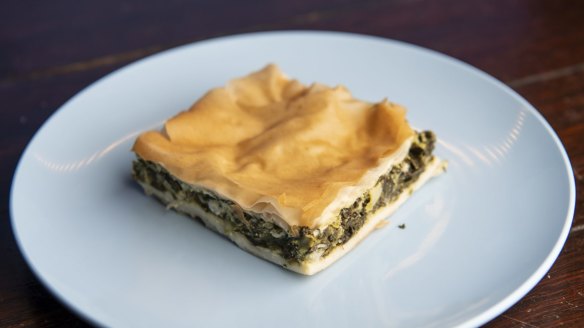 A slice of vegan spanakopita. 