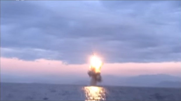 The missile appears briefly to break apart and become engulfed in flames during the video, before taking off.