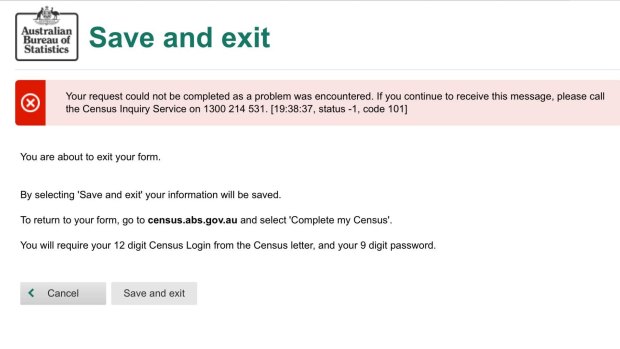 An error message seen when trying to submit the census.