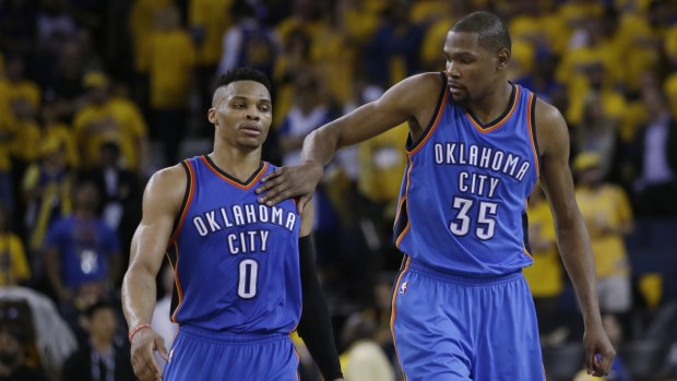 Oklahoma City Thunder's Kevin Durant and Russell Westbrook.