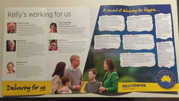 The "fake family" that features in the Liberal brochure promoting Kelly O'Dwyer in Higgins.