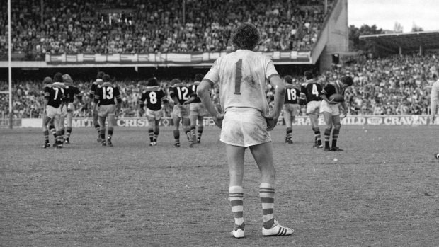 Standing tall: Graeme Langlands stands forlorn after Easts score in an SCG grand final, 1975.