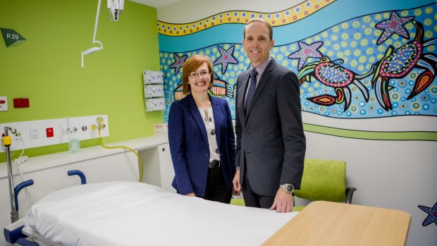 Labor minister Meegan Fitzharris and Health Minister Simon Corbell opening new paediatric emergency department beds at Canberra Hospital in May.