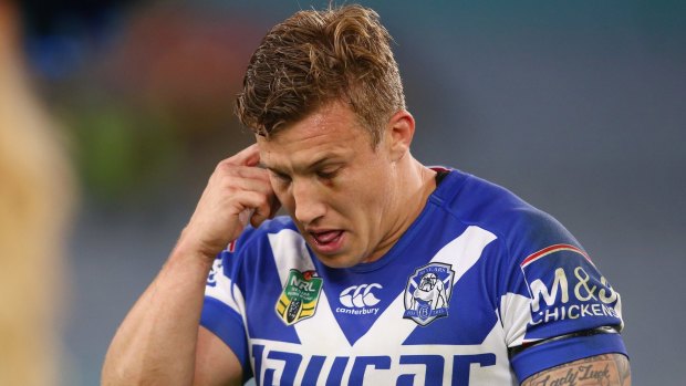 Feeling Blue: Trent Hodkinson had a bad night at the office against the Roosters. 