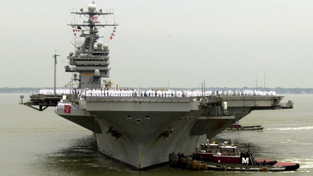 The US Navy aircraft carrier the USS Theodore Roosevelt off the coast of the US. 