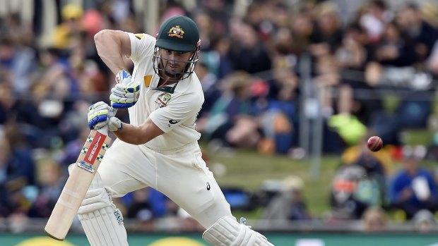 Australia's Shaun Marsh hits a boundary against the West Indies