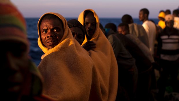 Refugees making the crossing from Libya to Europe.