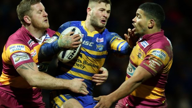 Incoming: Zak Hardaker, centre, in action for Leeds Rhinos.