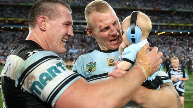 Paul Gallen of the Sharks and Luke Lewis of the Sharks.
