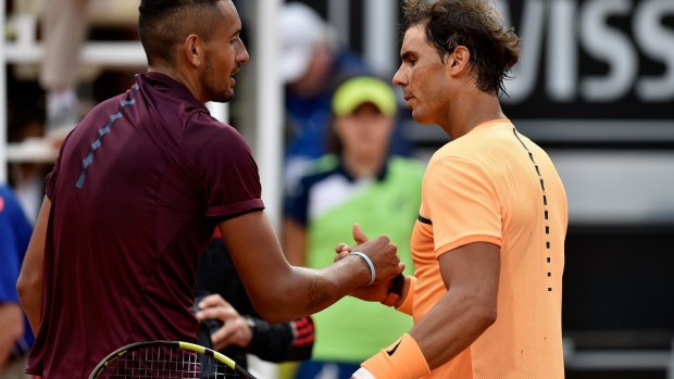 Too good: Nick Kyrgios congratulates Rafael Nadal after the match.