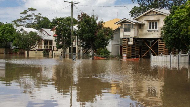 Welsby Street in New Farm is inundated in 2011.