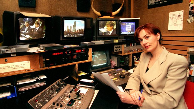 Jill Singer in 1996, in the control room of Channel Seven's Today Tonight.