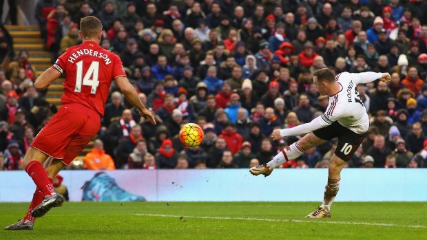 Wayne Rooney scores for Manchester United to give them a win over Liverpool at Old Trafford.
