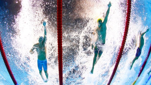 Cameron McEvoy, right, swims in his semi-final of the men's 100m freestyle.