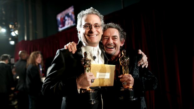 Mark A. Mangini (left) and David White after winning best sound editing.