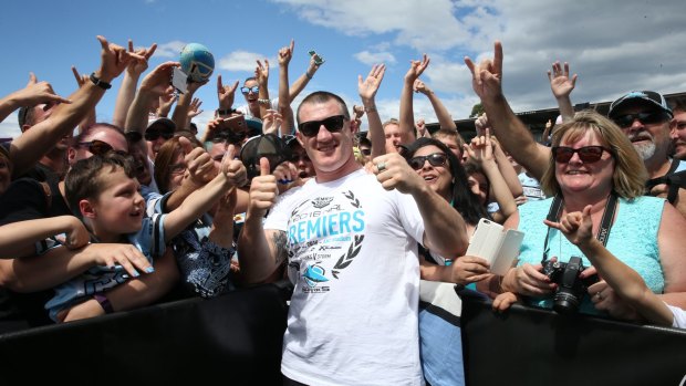 Will to win: Paul Gallen meets Sharks fans at Shark Park after Cronulla's grand final win.
