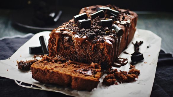 Chocolate, licorice and caramel cake.