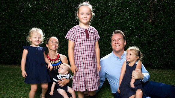 Matilda Quinn, who has just started school, with her family. 