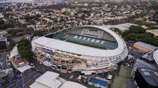 An aerial view of Allianz Stadium in Moore Park.