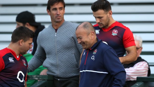 Mutual admiration: Andrew Johns at England training with Eddie Jones.