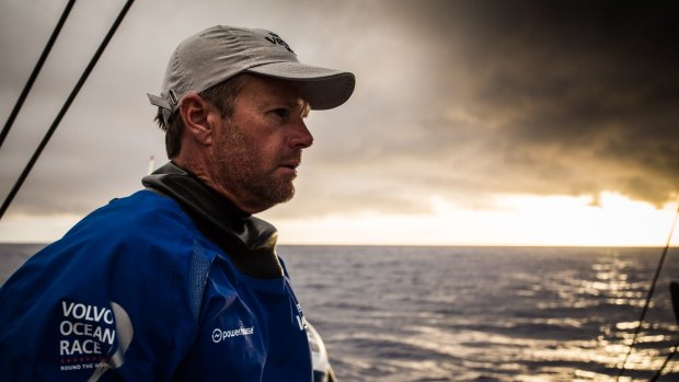 Chris Nicholson at the helm of Team Vestas Wind in the Volvo Ocean Race before disaster struck.