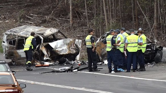 The scene of the  fiery crash on the Princes Highway on Boxing Day.