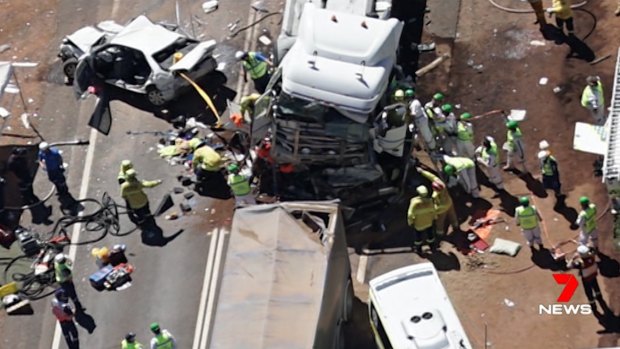 The scene of the fatal truck crash on the Newell Highway near Dubbo