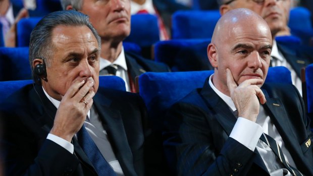 FIFA president Gianni Infantino (right) and Vitaly Mutko at the World Cup draw.