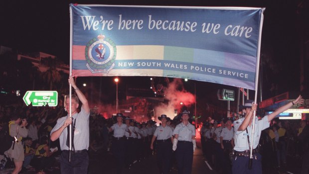 New South Wales police, such as these pictured in 1998, have been marching in Sydney's Mardi Gras for many years.