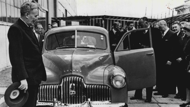 Ben Chifley with the first Holden in November 1948.