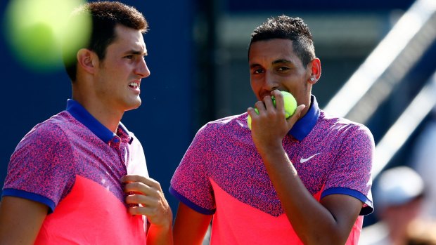 Behaviour warning: Australia's Rio chef de mission has tennis in her sights. Pictured are Bernard Tomic and Nick Kyrgios.