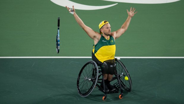 Australia's Dylan Alcott wins the gold medal in the quad singles wheelchair tennis gold medal match in Rio.