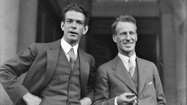 Sir Charles Kingsford Smith (right) with fellow aviator Charles Ulm, New South Wales, ca. 1928 